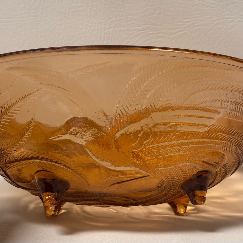 Vintage Pink Tiara Glass Oval Footed Centerpiece Fruit Bowl with Birds Paradise - Picture 5 of 8